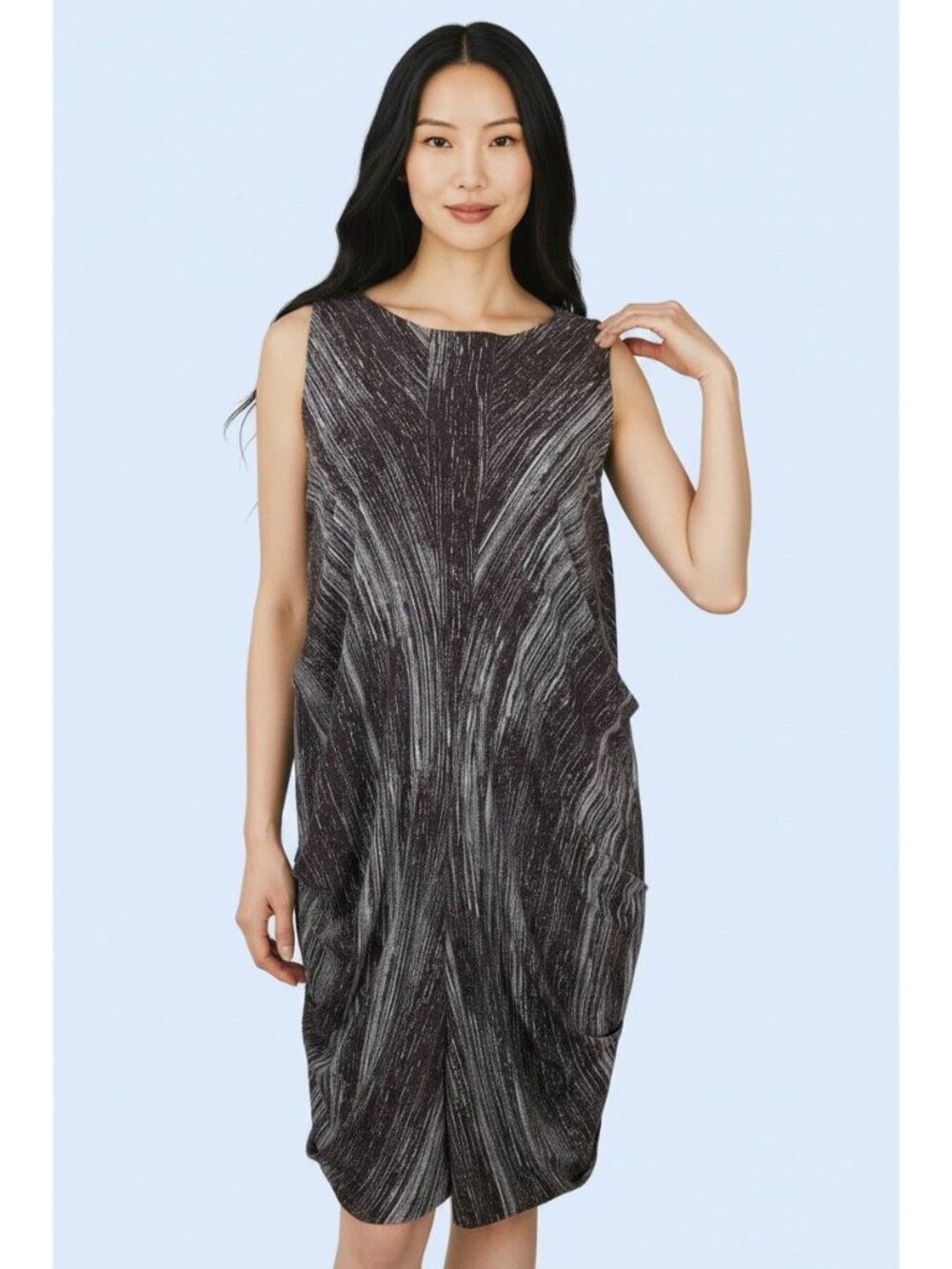 Vivienne Tam Women’s Brown White Dress Size M Abstract Print Sleeveless Draped